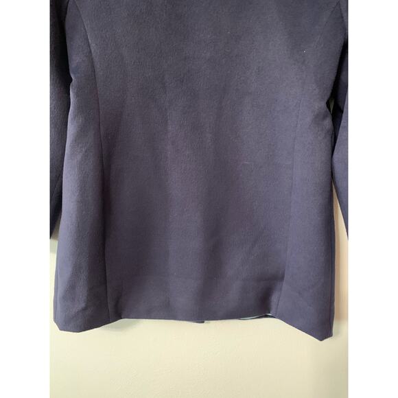 Chico's Hooded Faux Wool Coat Navy Blue With Teal Lining Mid Length Sz 1 (S) - Picture 8 of 16